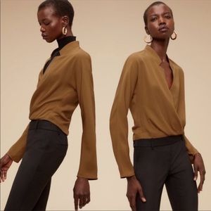 Babaton Sheldon Wrap Blouse Small Khaki Surplice